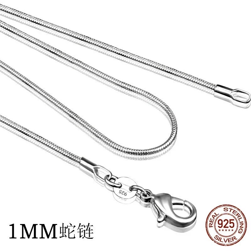 10PCS wholesale 925 sterling solid silver 1MM 16-30inch snake chain necklace