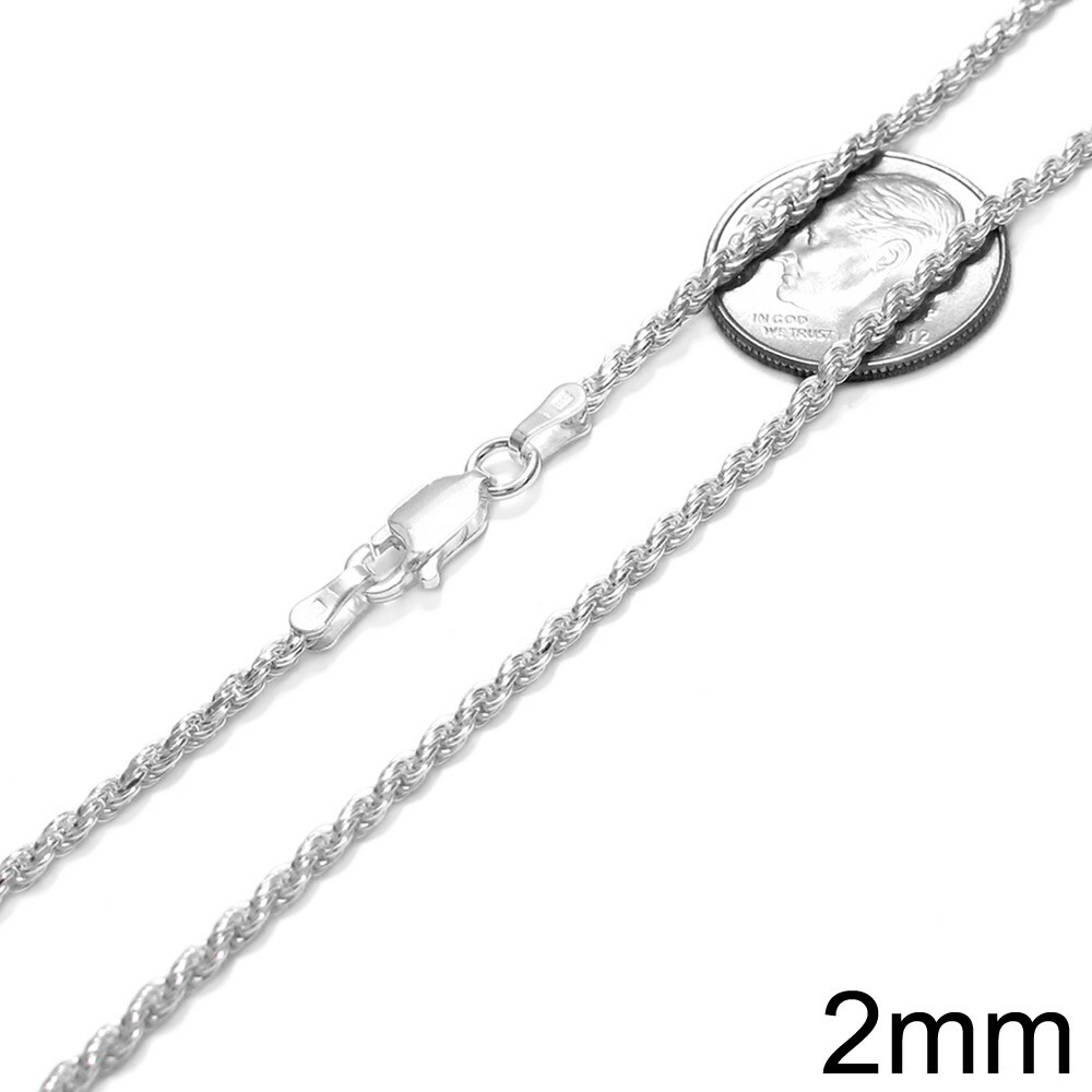 925 Sterling Silver Dia-Cut Rope Chain Necklace w Lobster Lock-Stamped 925 Italy