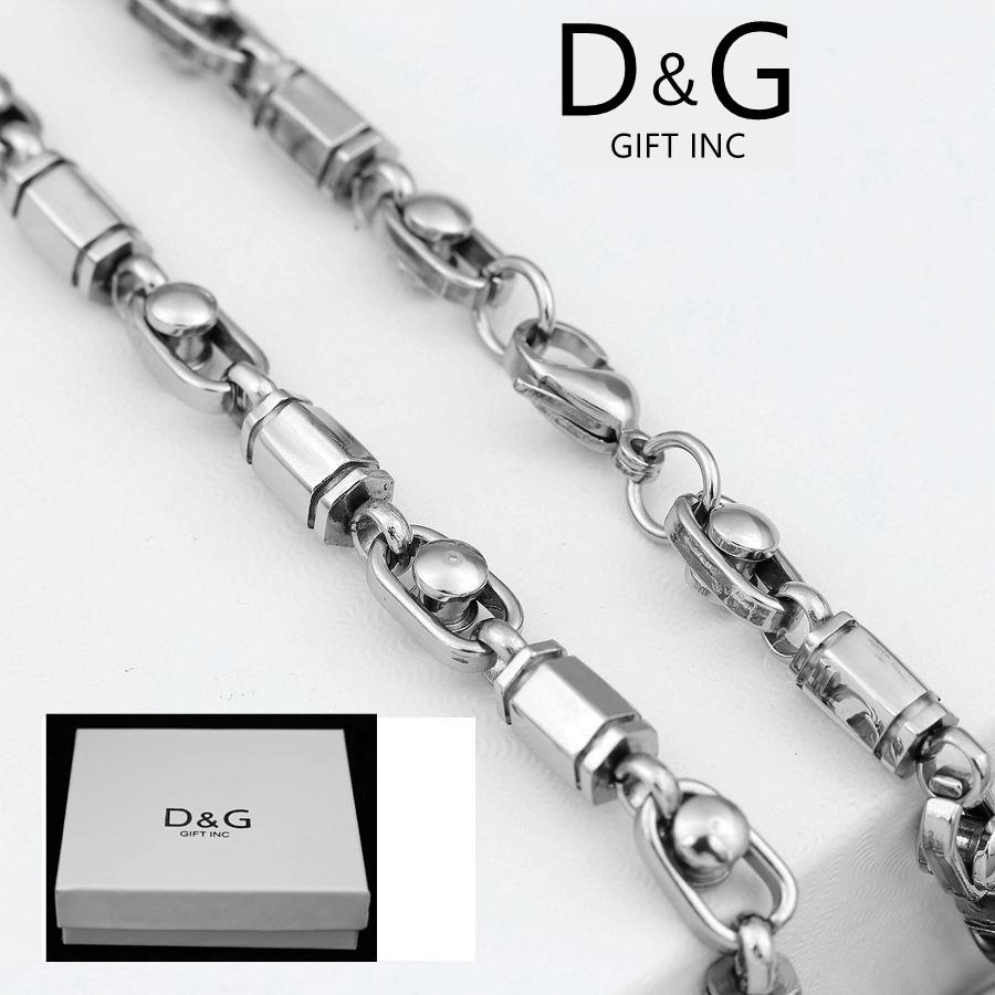 DG Men’s 24″ Silver Stainless Steel 6mm,Hexagon Link Bar Chain High Polish + Box