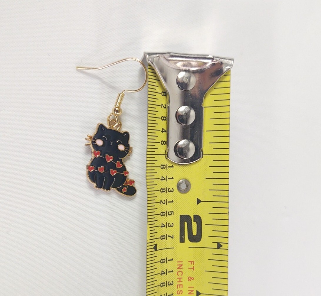 Hook Drop Dangle Pierced Earrings Black Cats Red Hearts Love Costume Jewelry