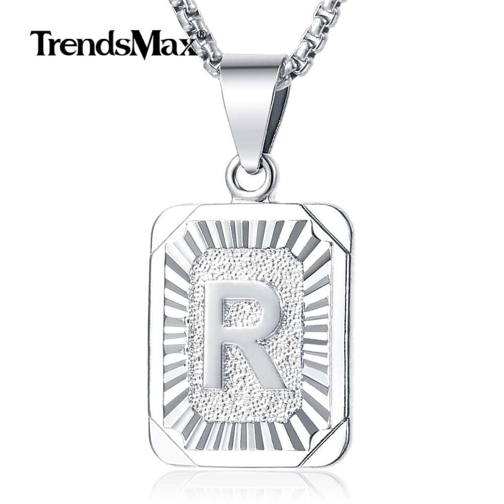 Silver Plated Initial 26 Letter A-Z Charm Pendant Necklace 18″-22″ Female Male