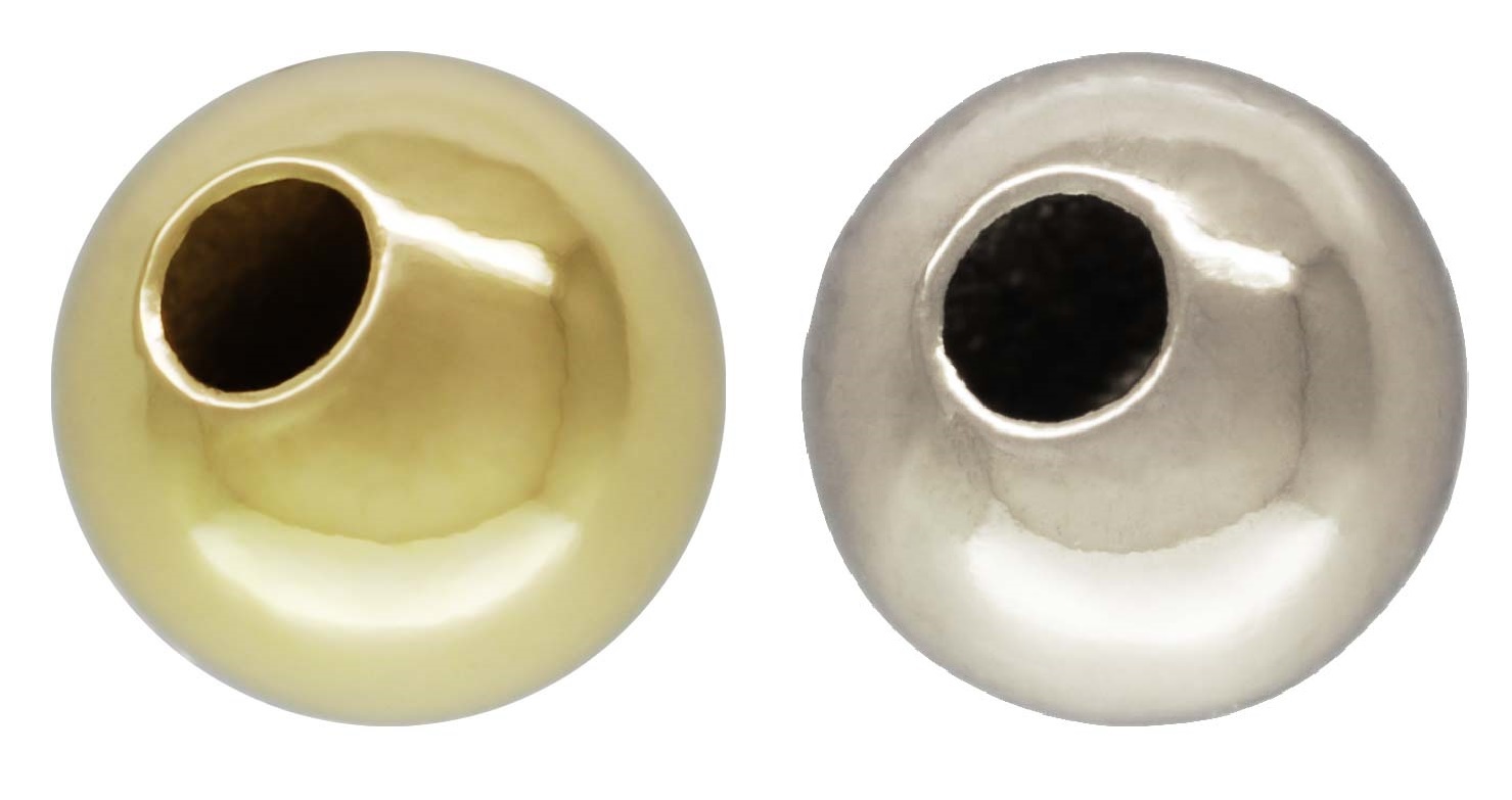 14K 18K Gold / Sterling Silver Round Shiny Bright Finish Bead Seamless Stringing