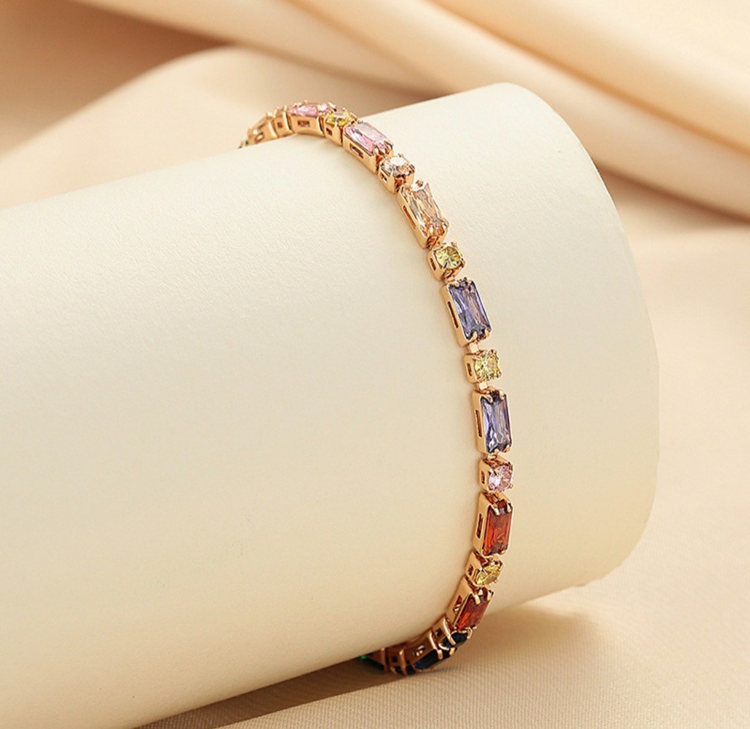Multicolor Crystal Tennis Bracelet for Women Gold Rose Gold Silver Plated