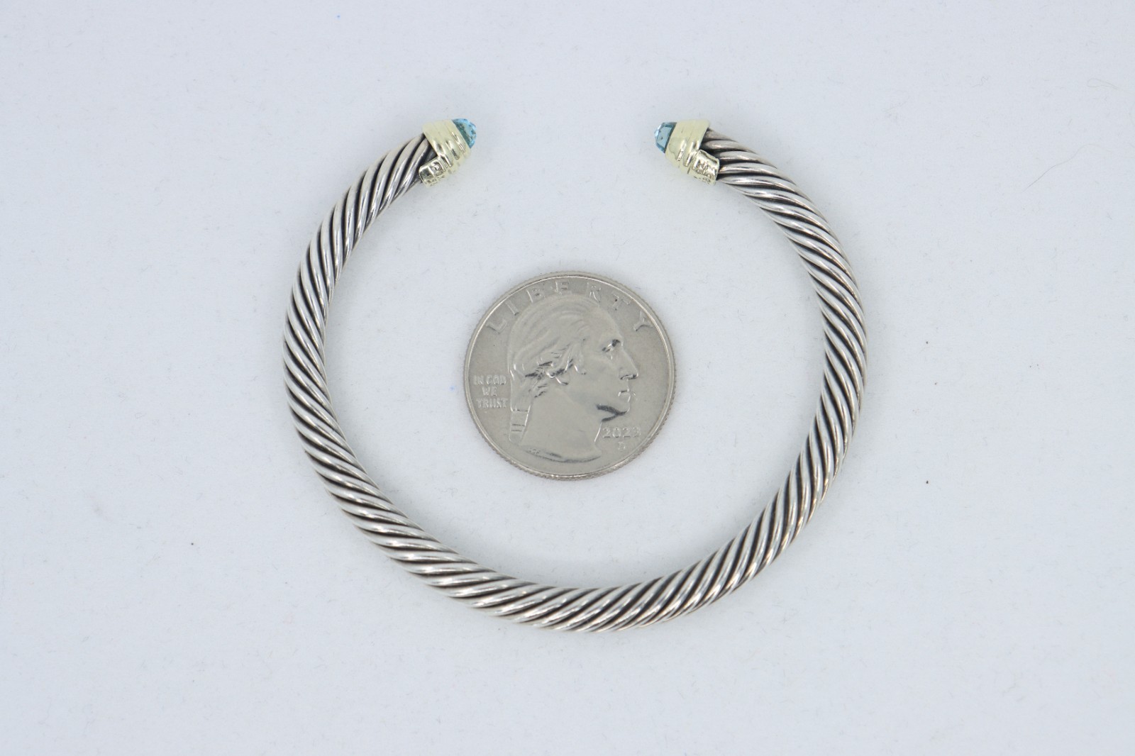 David Yurman Cable Classics Blue Topaz Cuff Bracelet, 5mm Cable, Sterling & 14K