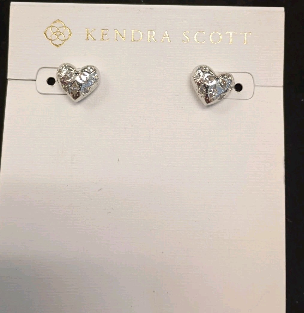 Kendra Scott Earrings Small Heart Stud With Crystals Pierced Posts NWT 9mm