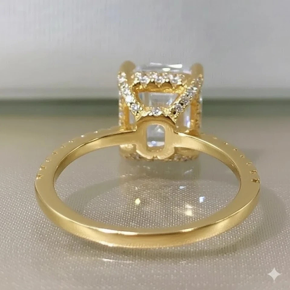 Lab Grown Diamond Ring Emerald Cut 3.7 Ct IGI Certified 14k Yellow Gold VVS E F