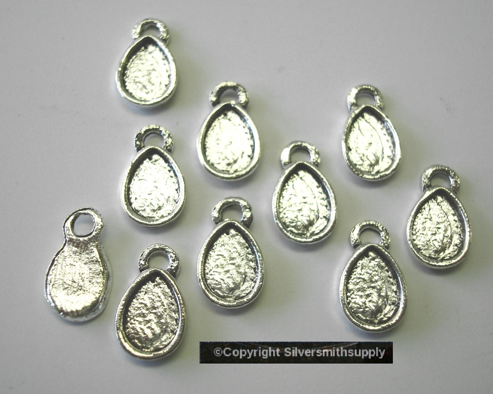 10 TEARDROP Bezel tray settings Silver pl 5X8 cabochon pendant earrings FPS140