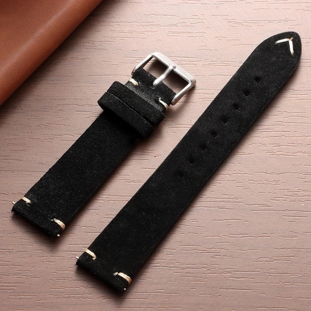 16 18 19 20 21 22 MM Soft Suede Leather Vintage Strap Watch Band Quick Release