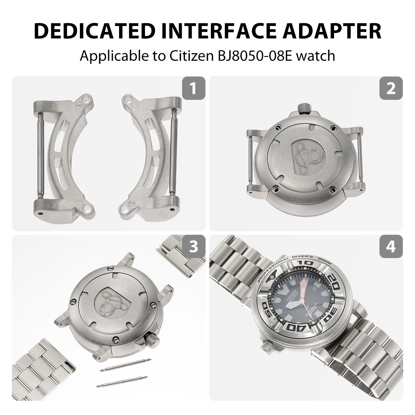 Silver brushed Finish adapter $ Citizen Ecozilla Autozilla Eco Zilla Fits BJ8050