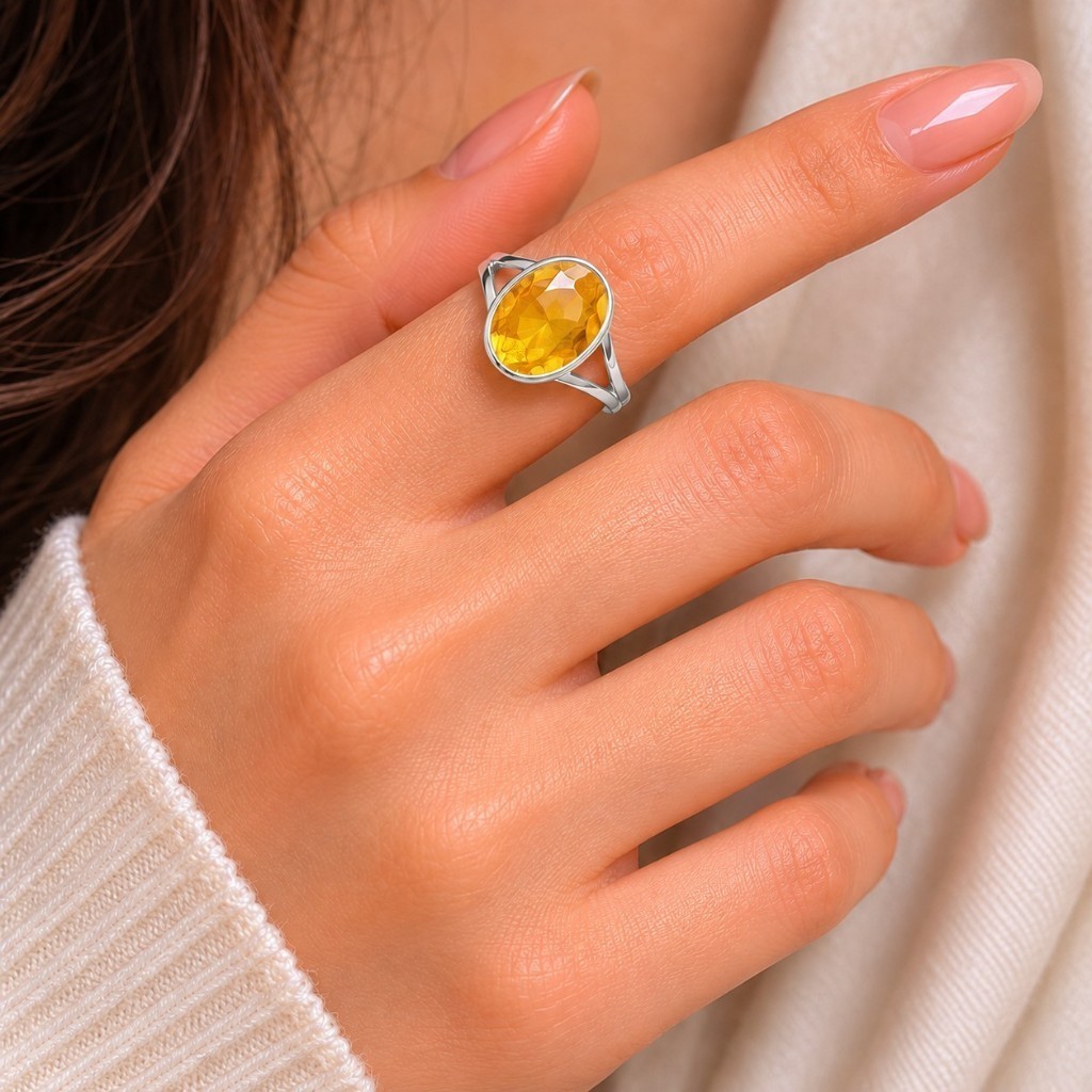 Certified 8.25 Ct Yellow Sapphire Ring Silver Plated Adjustable Men Women Gift