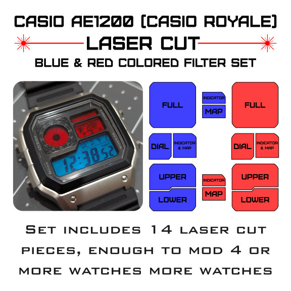 Casio AE1200 (Casio Royale) Laser Cut Two Color Screen Filter Sets for Modding