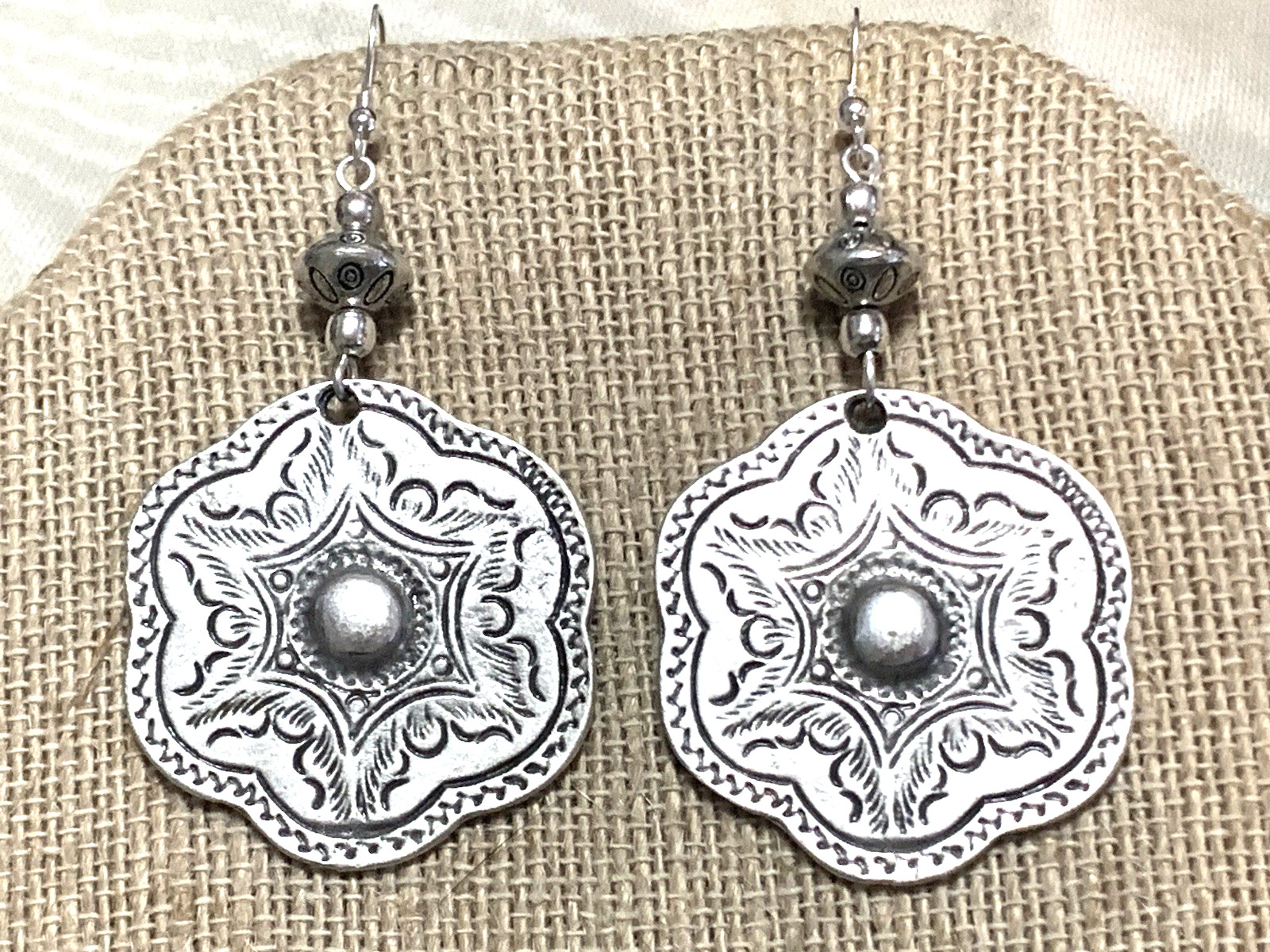 NEW ITEM *LG. HANDCRAFTED ENGRAVED SILVER HILL TRIBE EARRINGS .925 EAR WIRES#20
