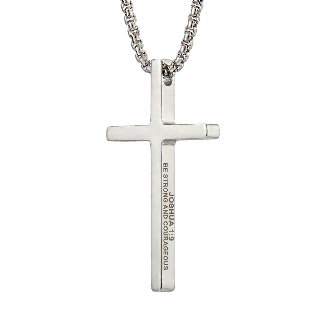 Engraved Stainless Steel Cross Necklace with Bible Verses