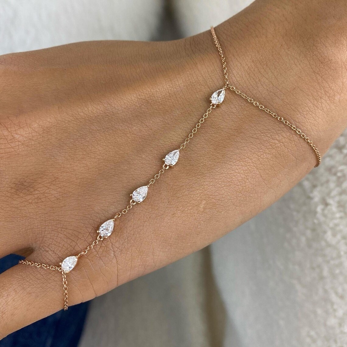 2.50 Ct Treated Certified White Diamond Ring Finger/Hand Chain Bracelet. 925