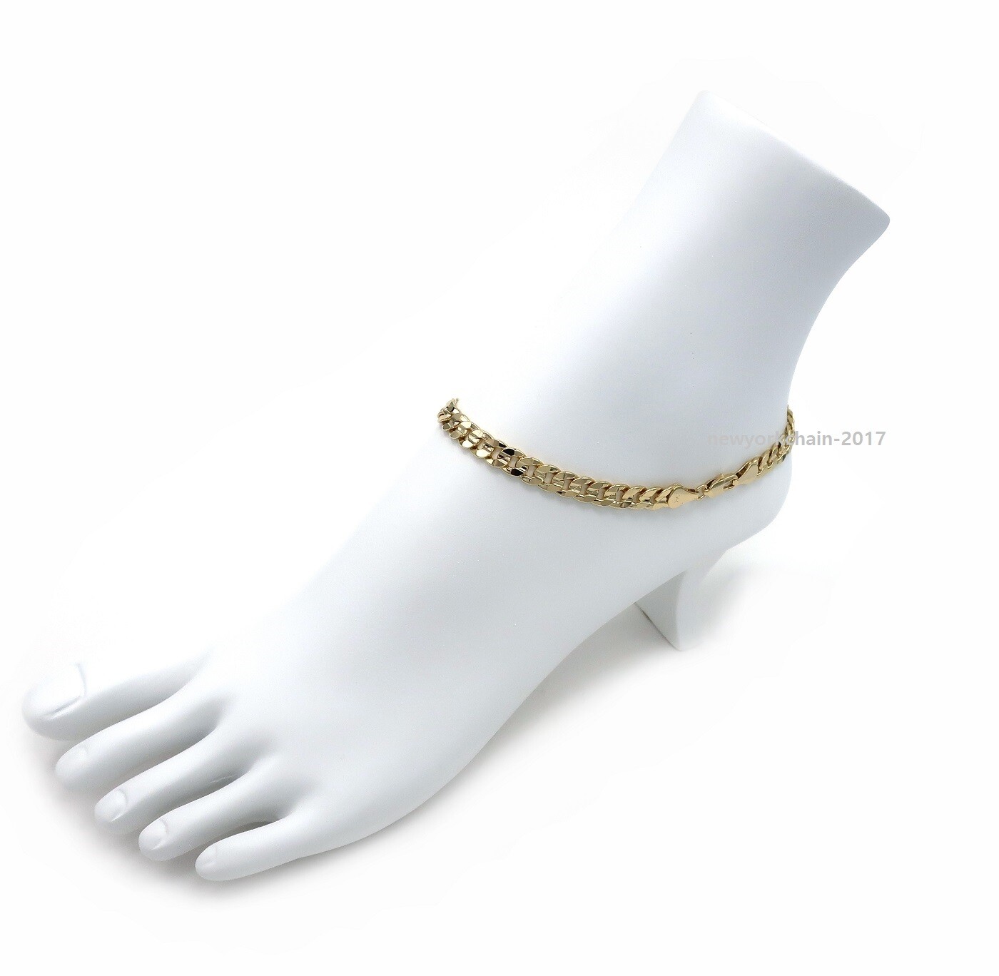 CONCAVE CUBAN LINK CHAIN QUALITY 6mm ANKLET ANKLE BRACELET 14K ITALY GOLD PLATED
