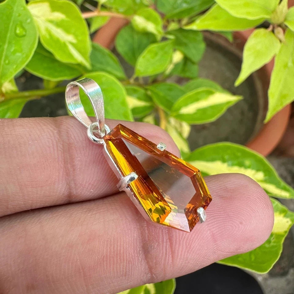 Natural Orange Sapphire 22 Ct Certified Loose Gemstone 925 Solid Silver Pendant