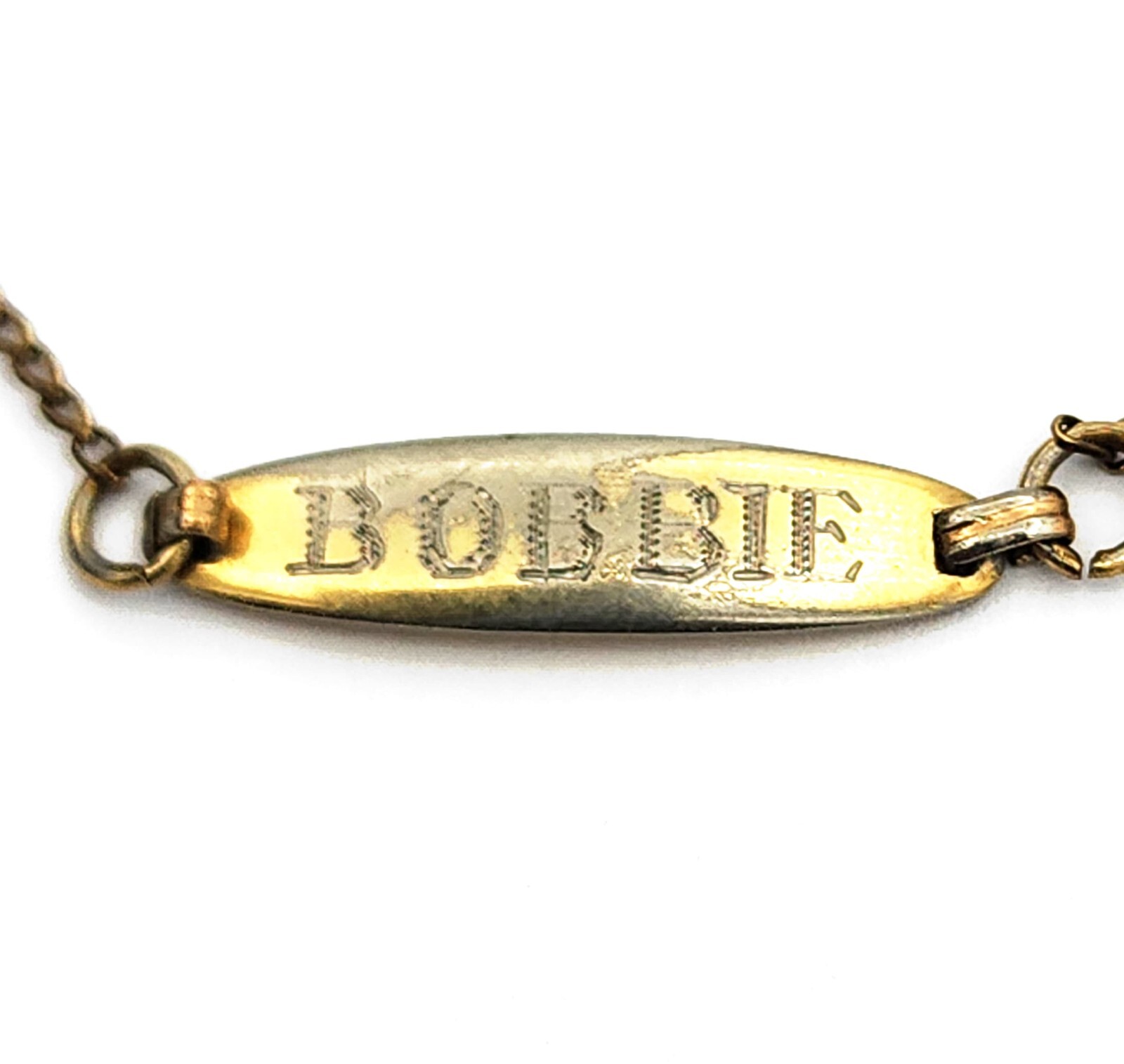 Antique Gold ID Identification Engraved BOBBIE Ankle Bracelet 10″ #B205