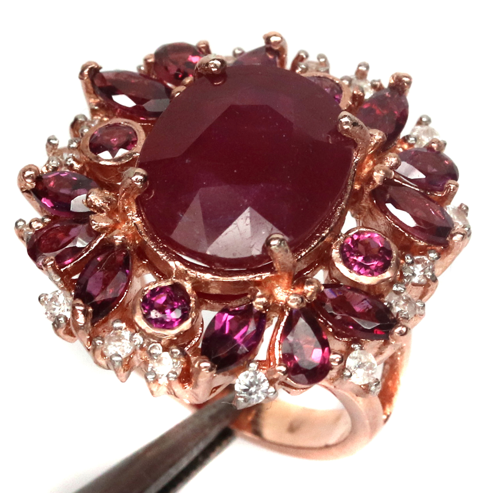 Gemstone 12 X 15 mm. Red Ruby Rhodolite-Garnet Zircon Ring 925 Silver Sterling