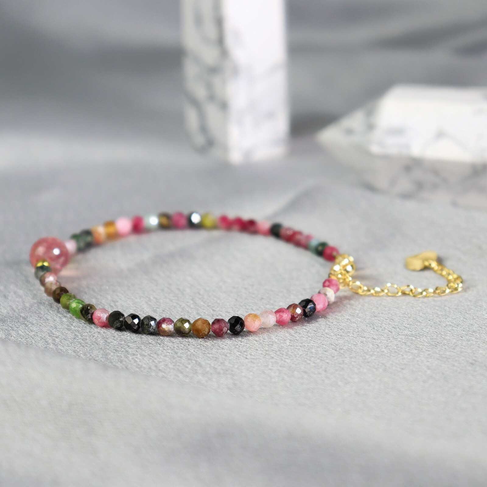 Handmade Tourmaline Faceted Beads Healing Protection Women Minimalist Bracelet