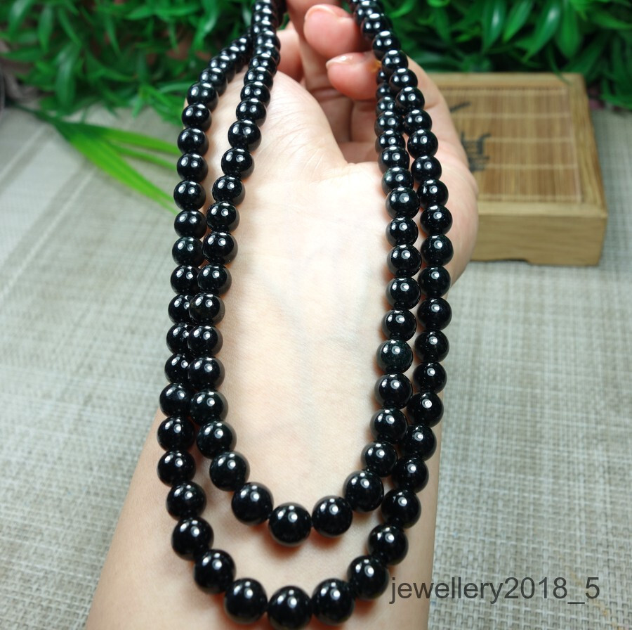 Certified Black Green Burma 100% natural A jadeite jade Necklace 墨翠项链 28.5inches