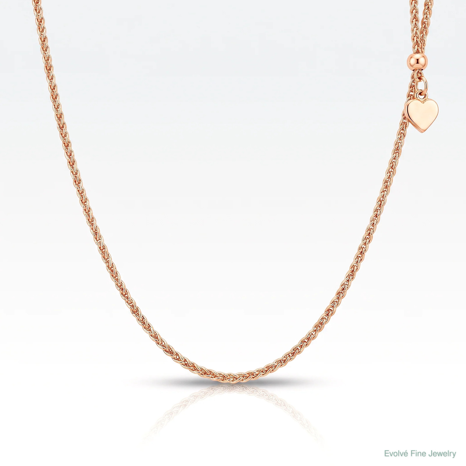 Sterling Silver Adjustable Rose Gold-Plated 1.3mm Spiga Chain Necklace 22″-30″