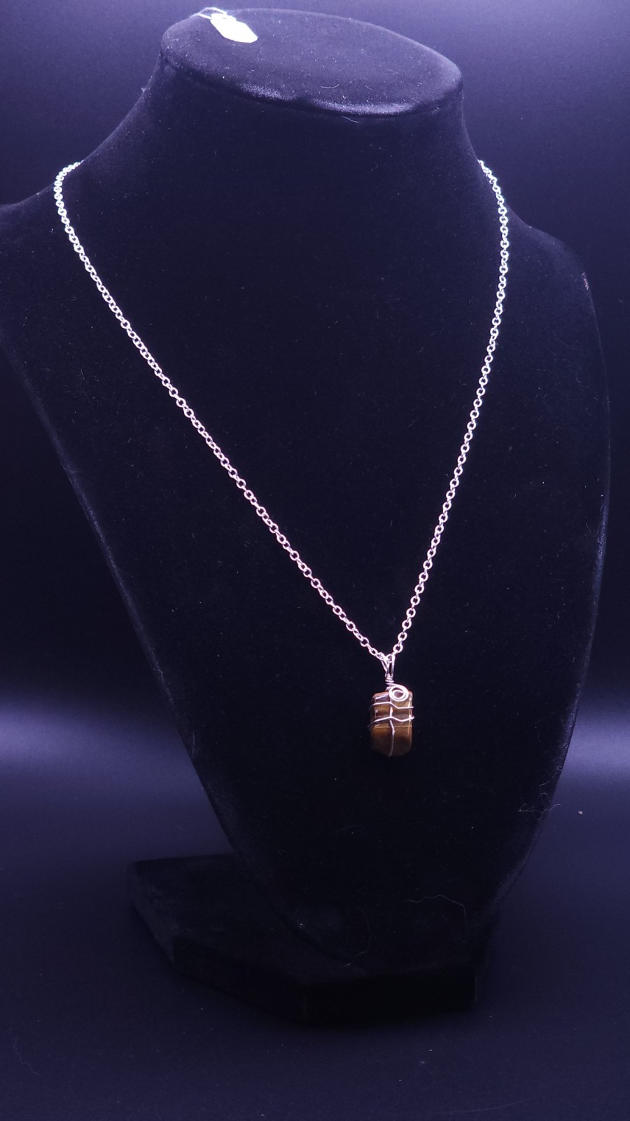 Handcrafted Sterling Wire Wrapped Tigers Eye Pendant On 18″ Rolo Chain