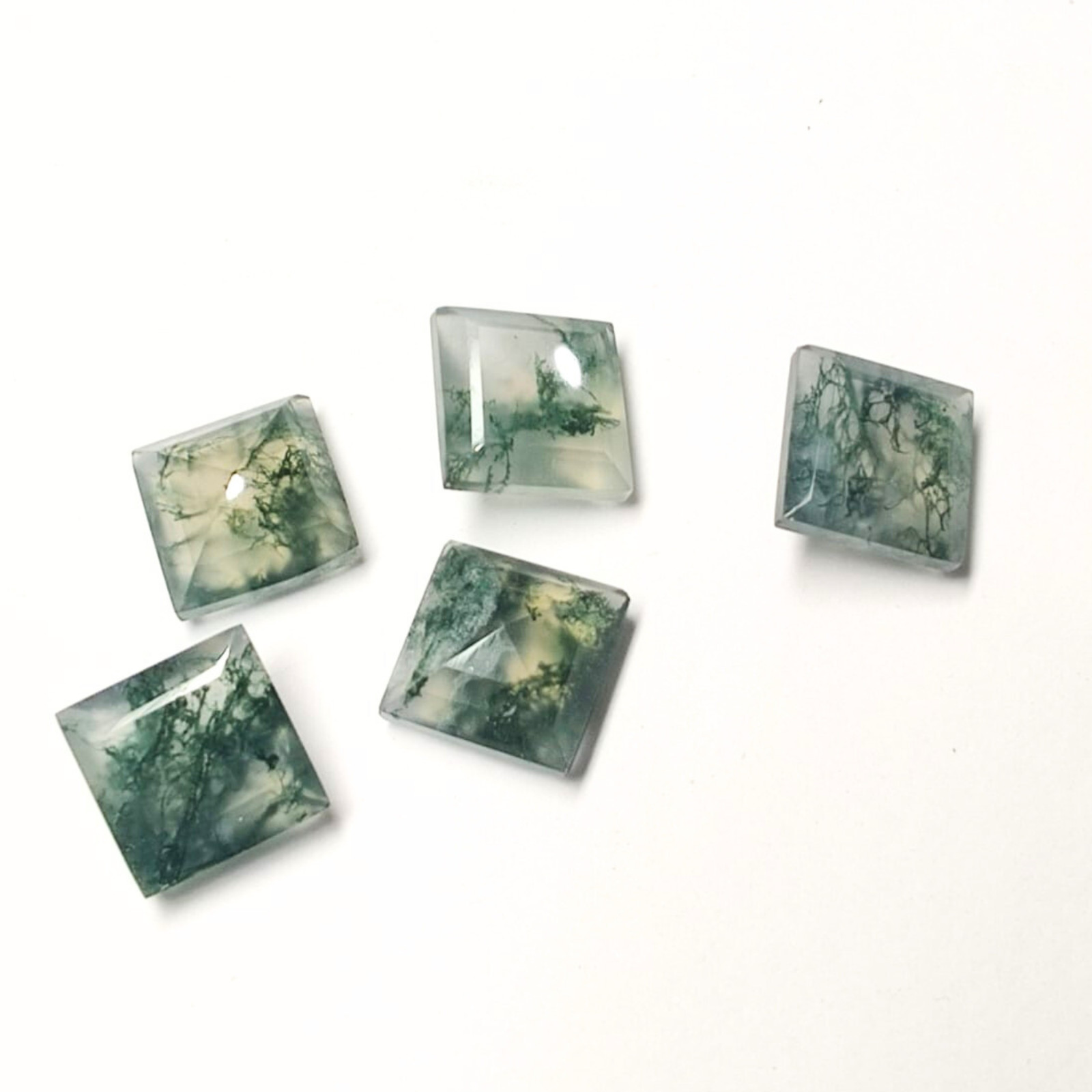 Natural Moss Agate Square cut Gemstones Green Healing Crystal for Jewelry Making