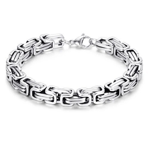 Silver Gold Black Tone Square Byzantine Stainless Steel Bracelet Mens Boys Chain
