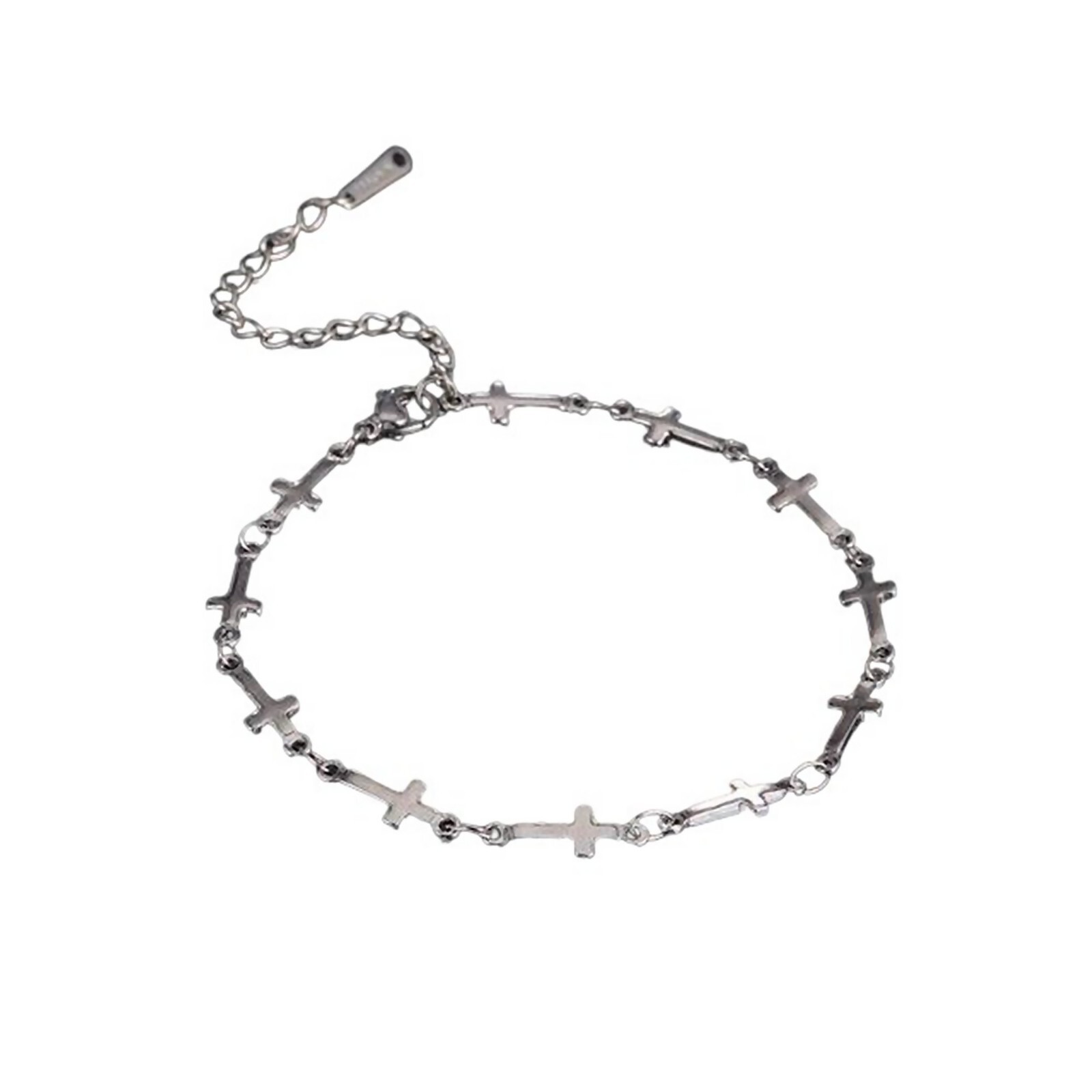 Christian Cross Charm Ankle Bracelet Silver 316L Stainless Steel Anklet 7-9 in