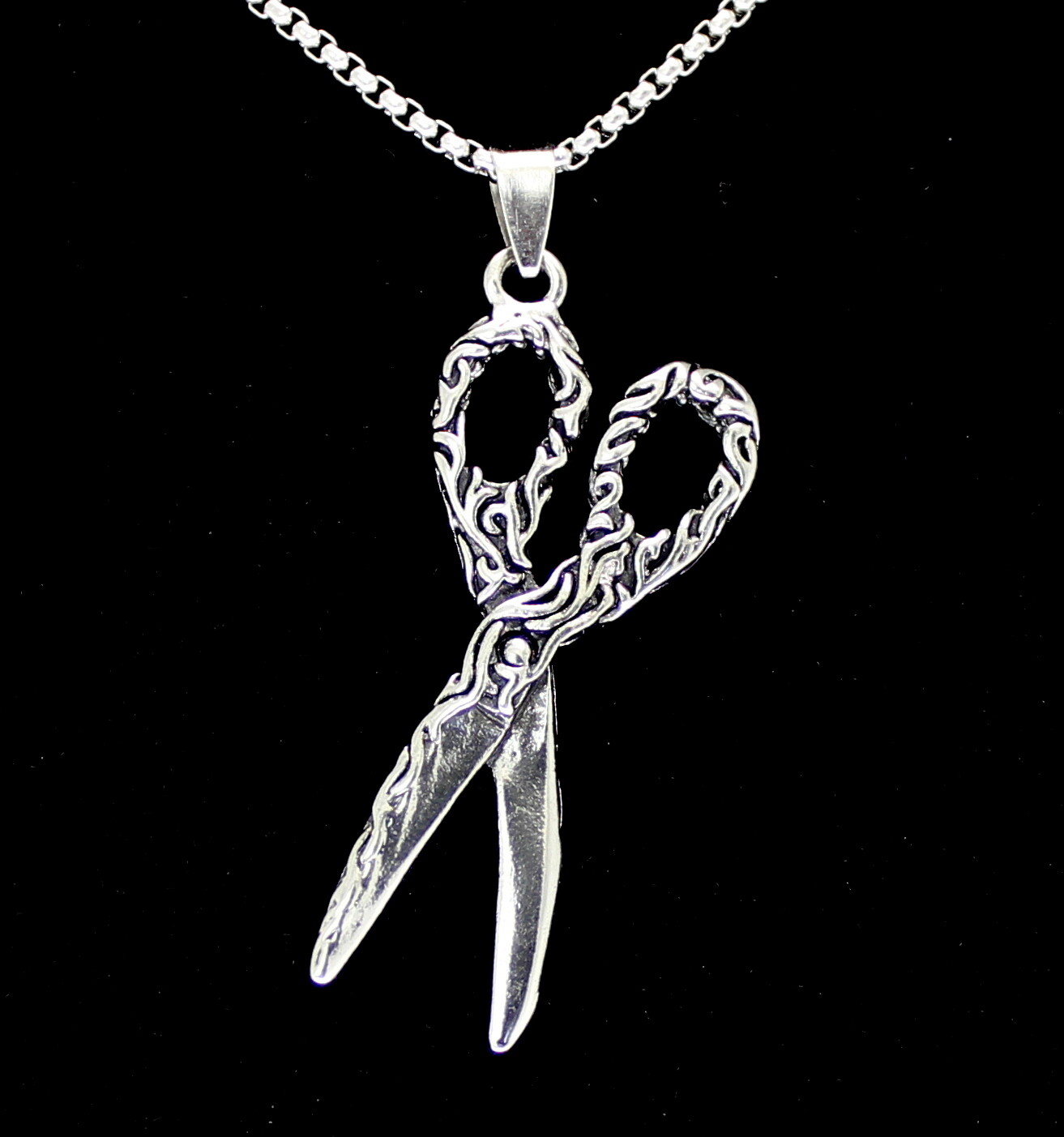 Barber Scissors Pendant Necklace Stainless Steel 24″ Chain
