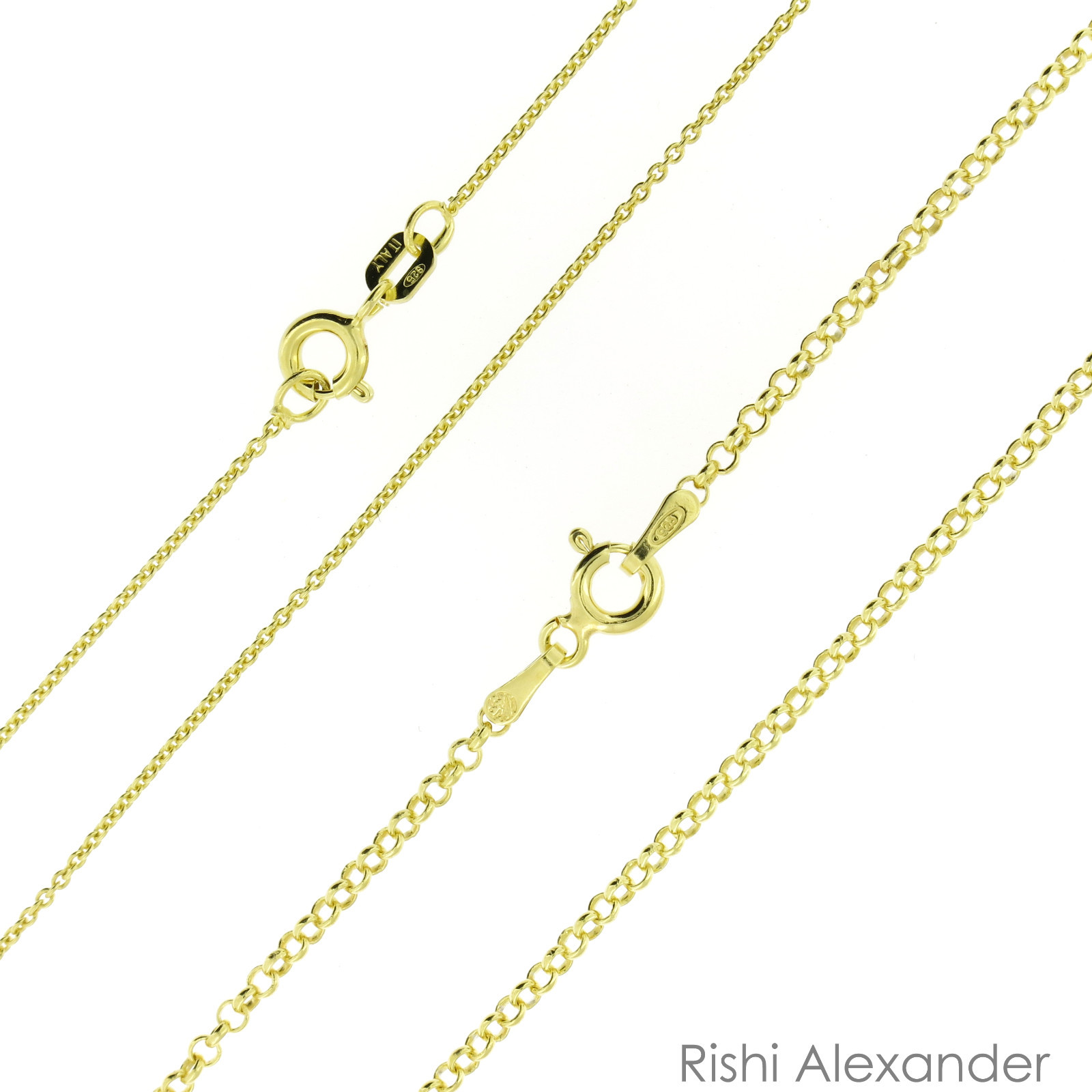 925 Sterling Silver Gold-Plated Rolo Link Chain Vermeil Stamped 925