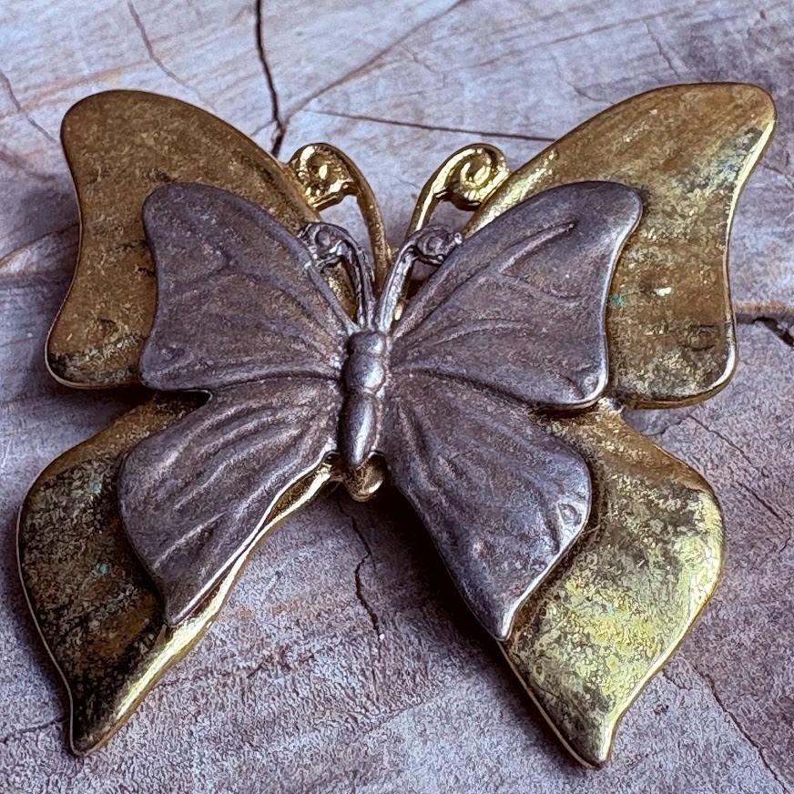 Vintage Premier Design Mixed Metals Butterfly Brooch Signed