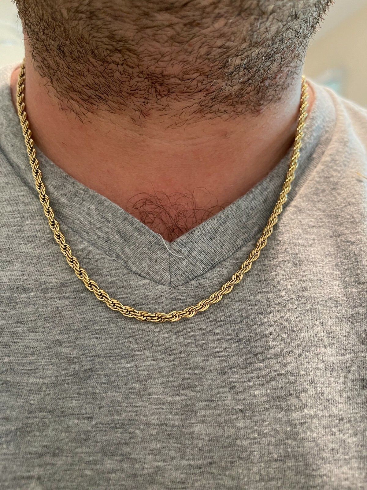 Men’s Real Rope Chain Necklace 14k Gold Plated Stainless Steel – 2mm-6mm 18-30″