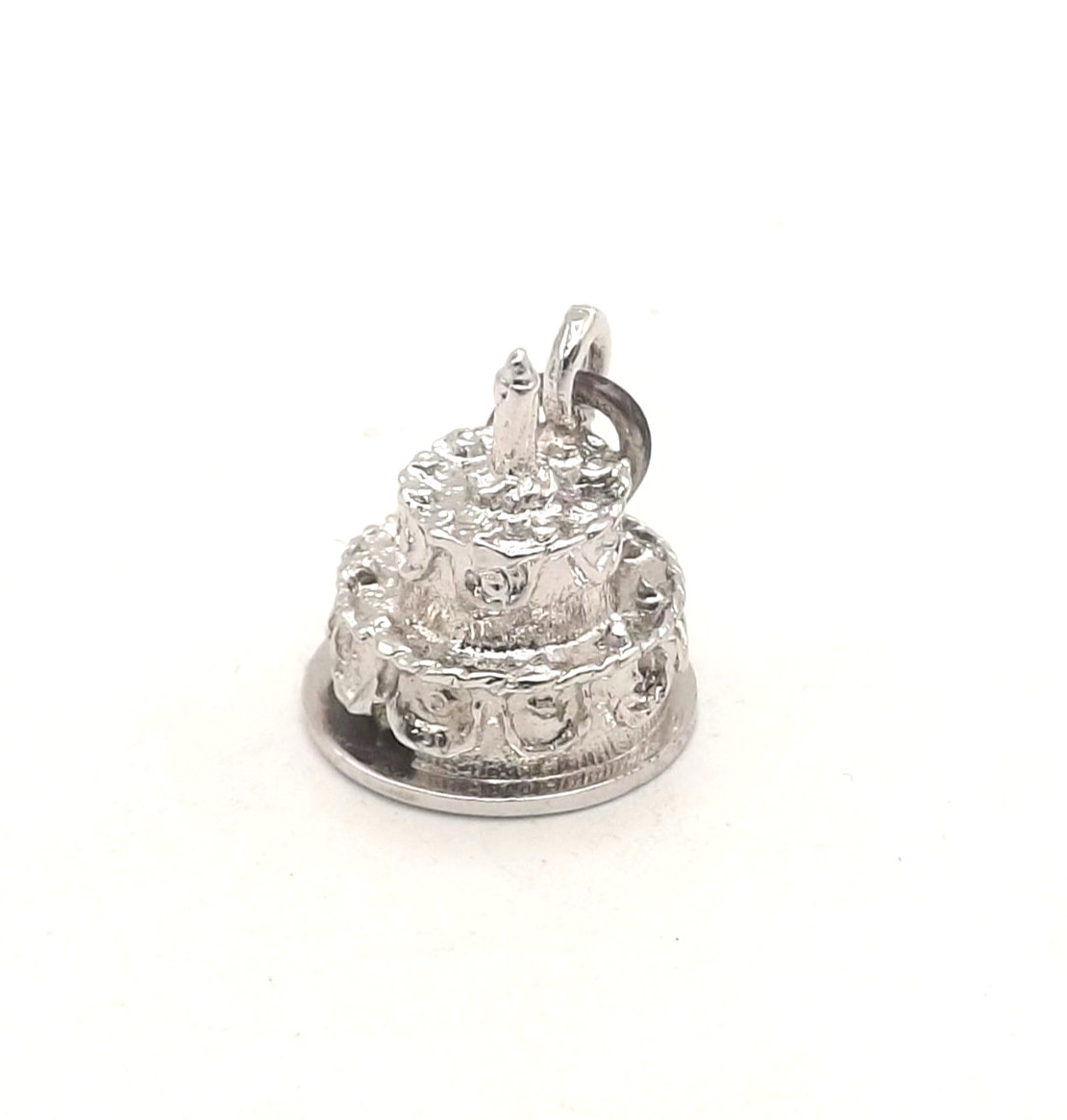 Sterling Silver First 1st Wedding Anniversary Birthday Cake Charm Pendant