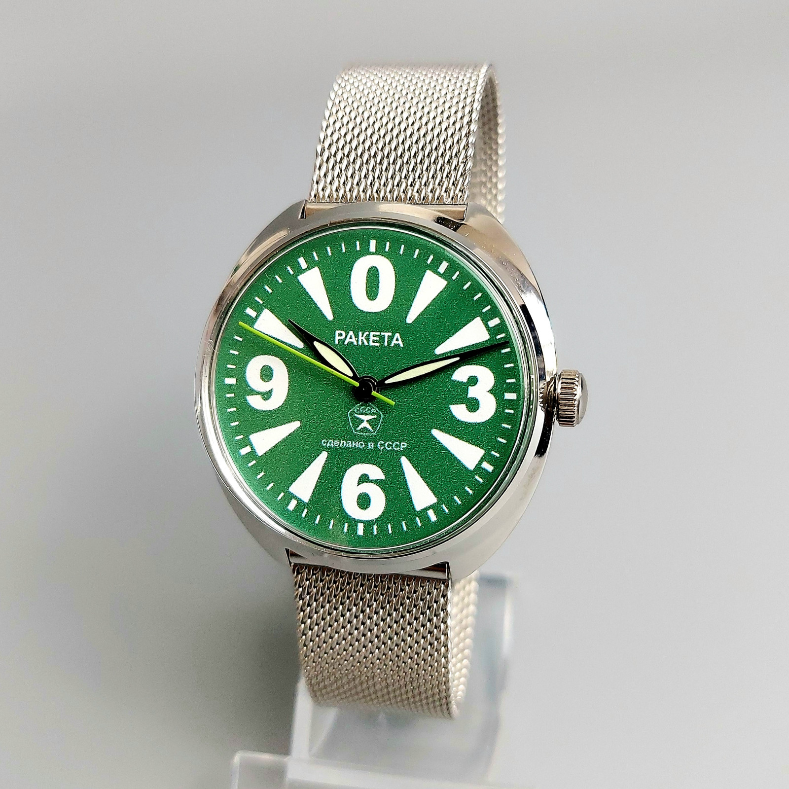 Vintage Men’s Wristwatch Raketa BIG ZERO Soviet Mechanical Watch Green Dial