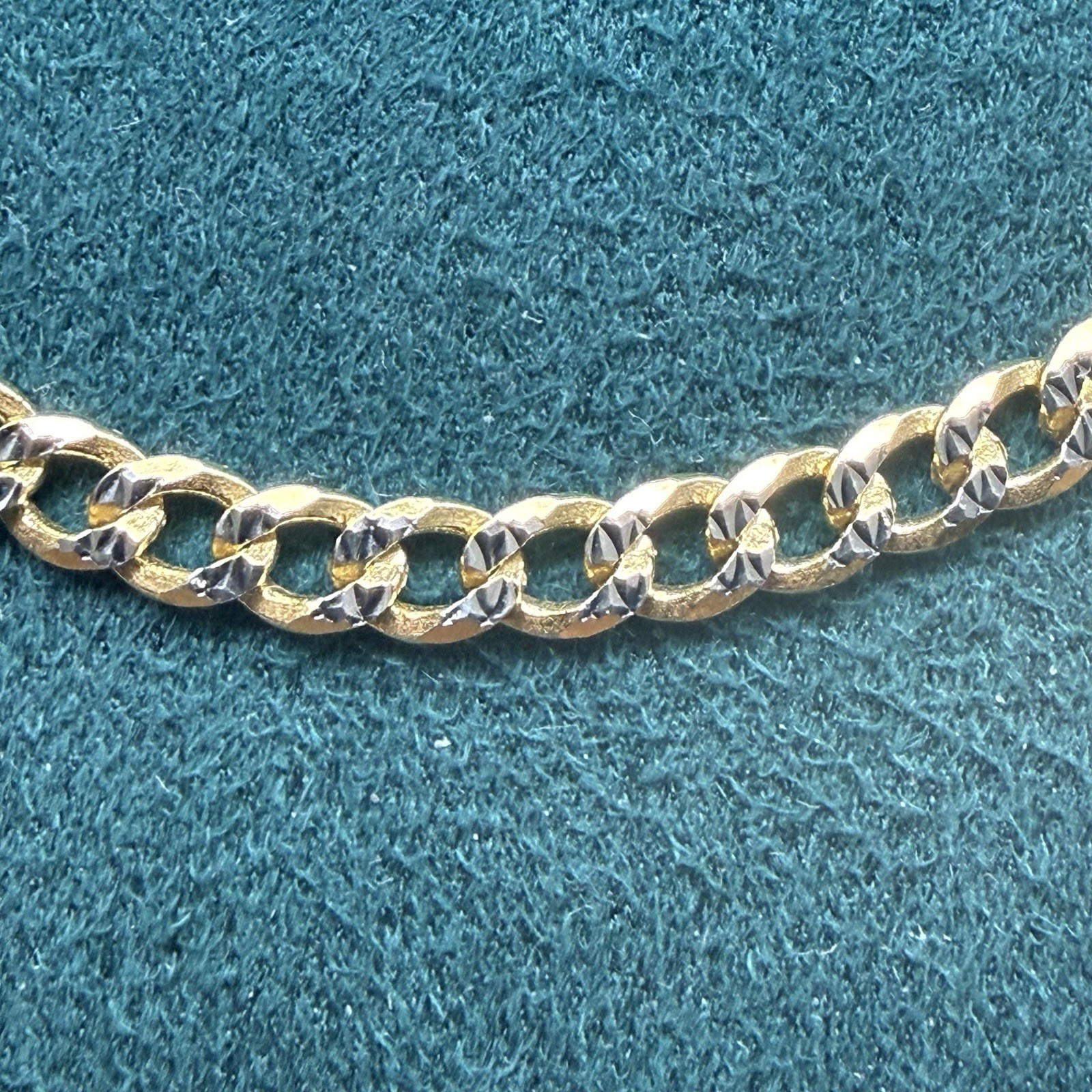 Curb Diamond Cut Chain Gold Plated Solid 925 Silver Two Tone ITALY 22” 3.6mm