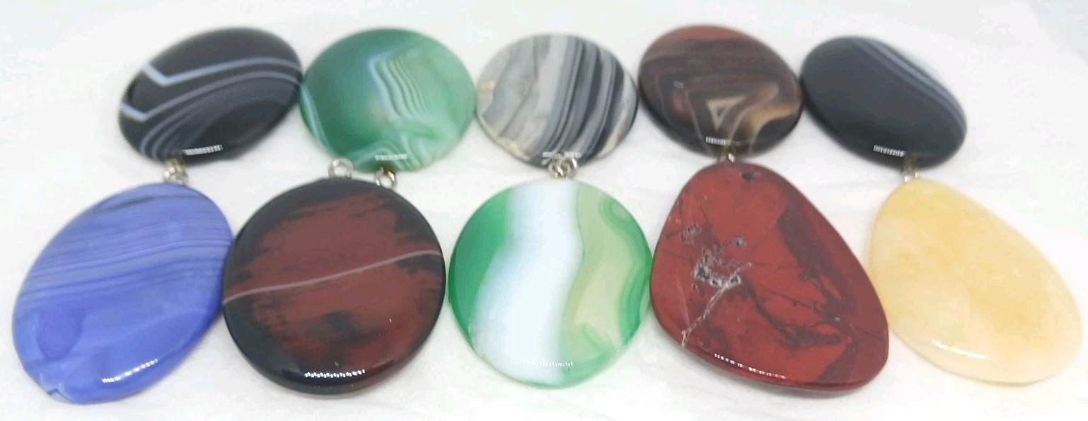 10 Gemstone Pendants Cabochon dyed drilled agate eyelet drilled no bail pendant