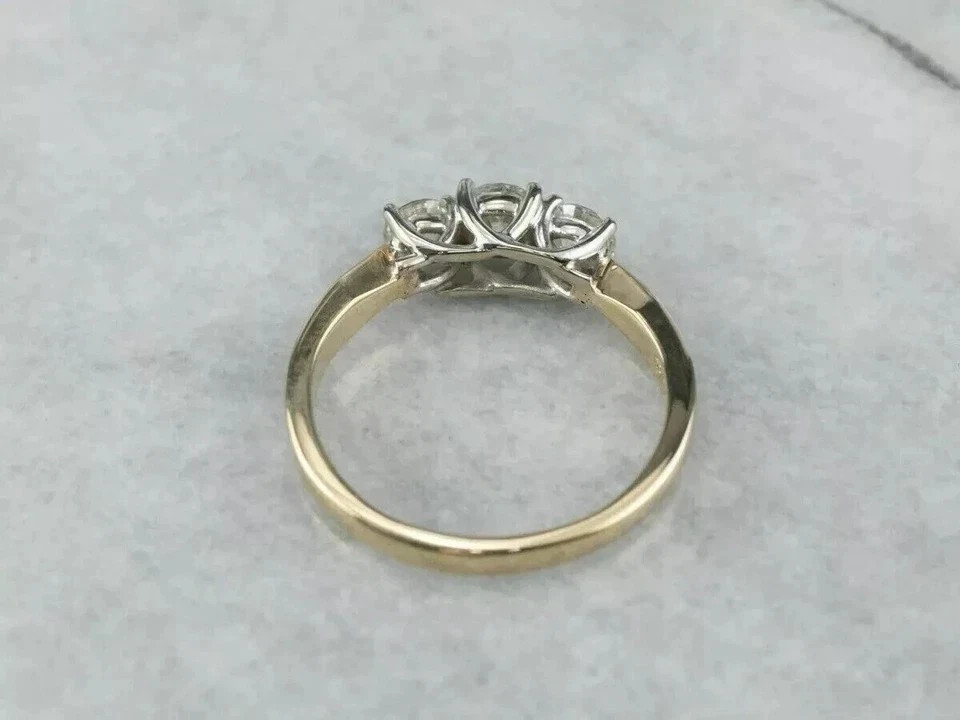 Art Deco Style Lab Created Diamond Three-Stone 14K Yellow Gold FN Wedding Ring