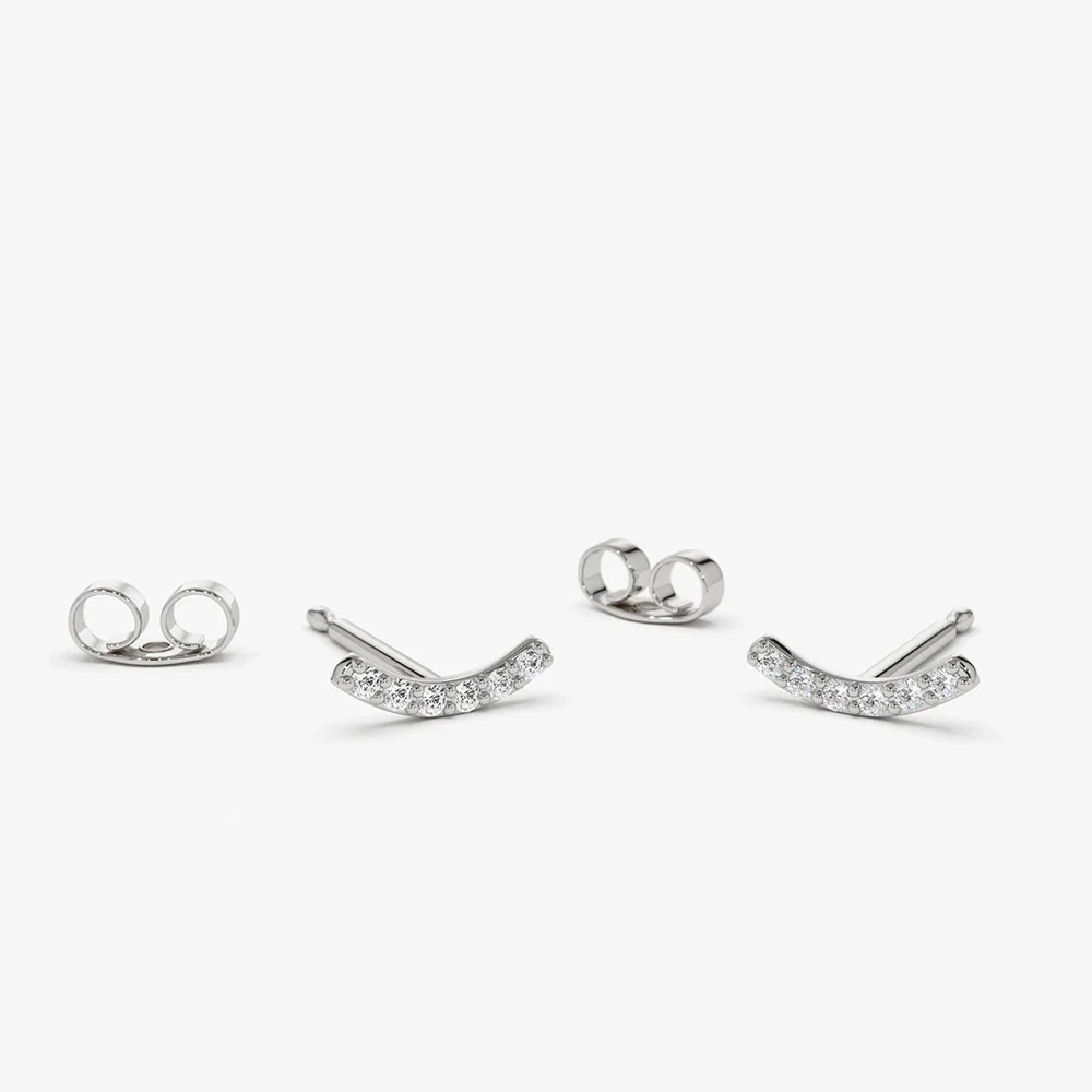 0.10 TCW H-I/SI Round Natural Diamond 14K Gold Curved Bar Stud Earrings For Gift