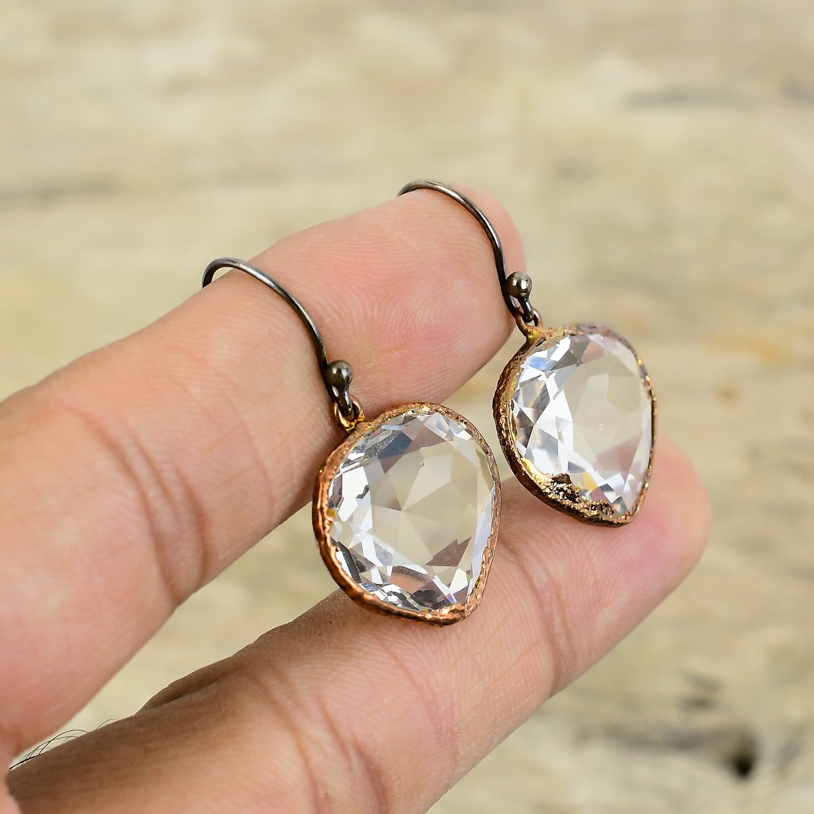 Gift For Women Electroformed Drop/Dangle Earrings Copper White Topaz 1.38″