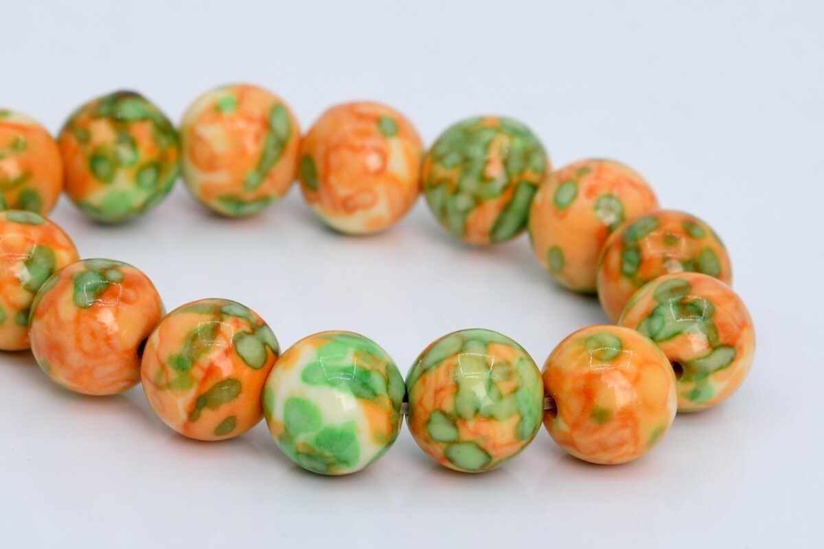 Orange & Green Rain Flower Jade Round Loose Beads 4/6/8/10/12MM