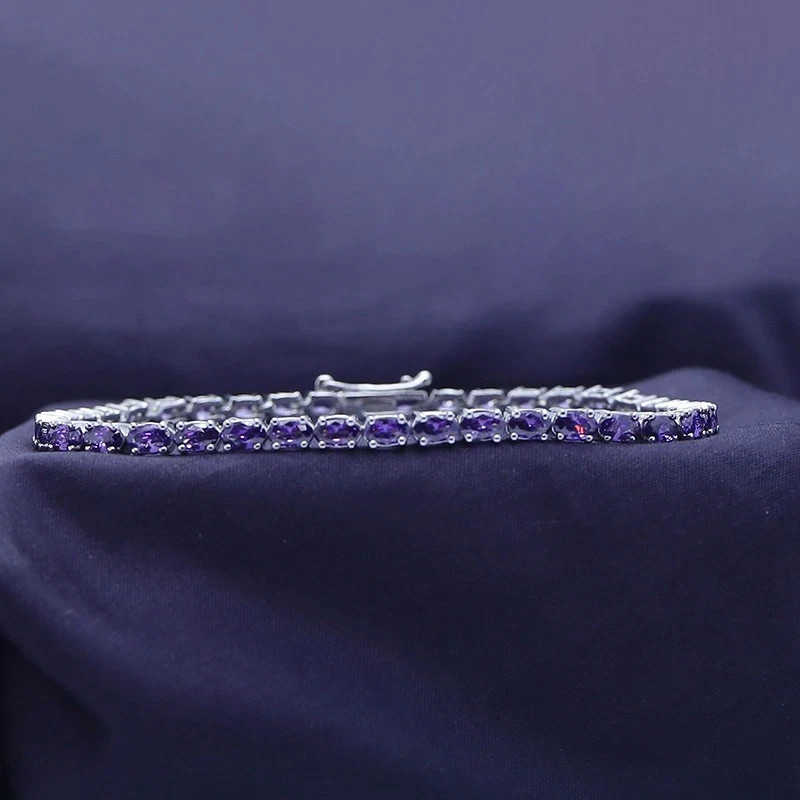 9Ct Lab Created Oval Cut Amethyst 14k White Gold Plated Tennis Bracelet 7.25″”