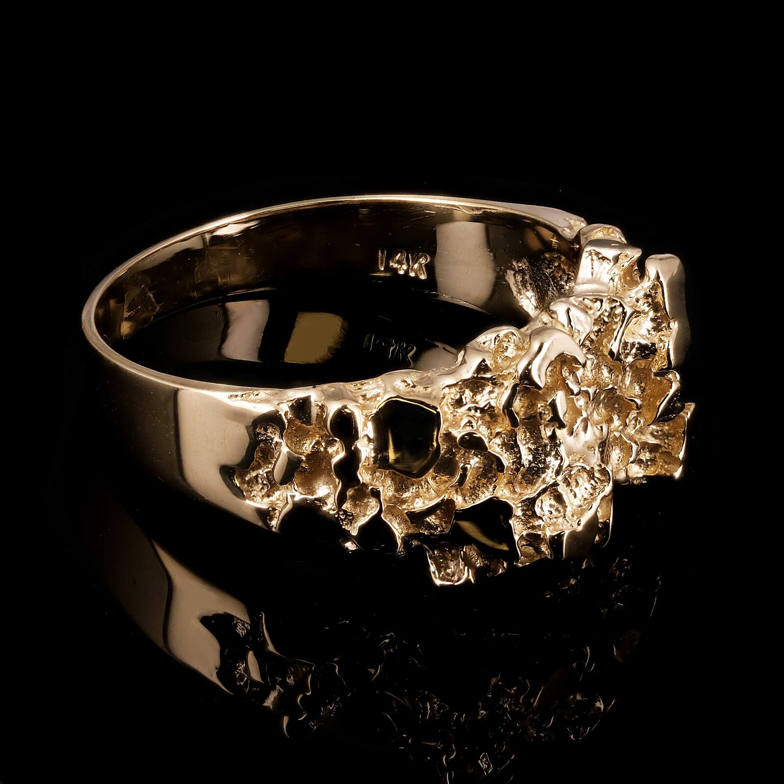 14k Yellow Gold Solid Nugget Ring Size 7 – 12mm 5.3 grams
