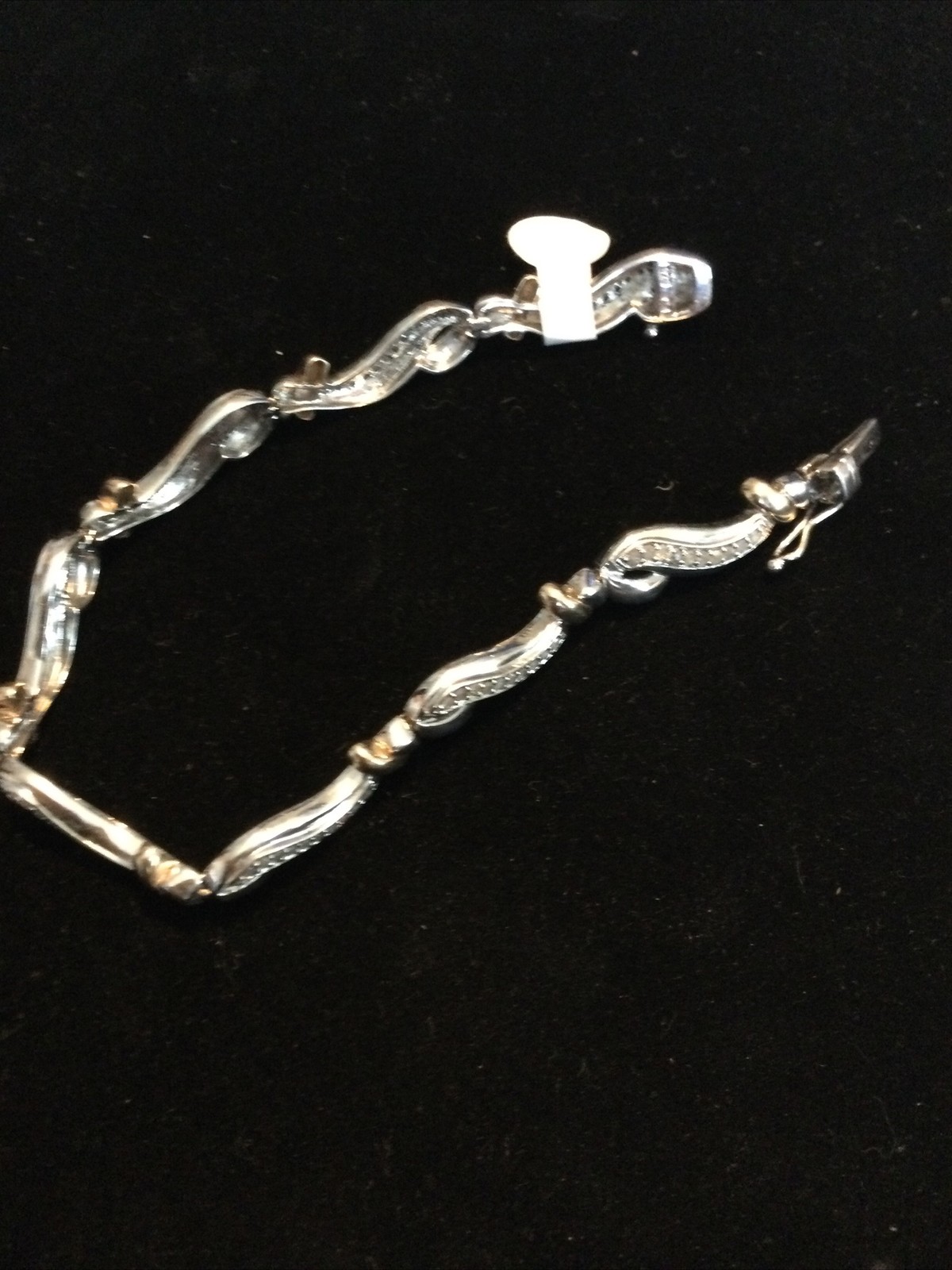 Elegant Sterling Silver Diamond Bracelet Two Tone Size 7.5in