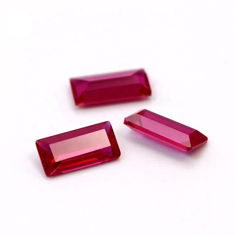 Baguette Fine Cut Lab Created Synthetic Ruby Loose Gemstone For Assorted Jewelry