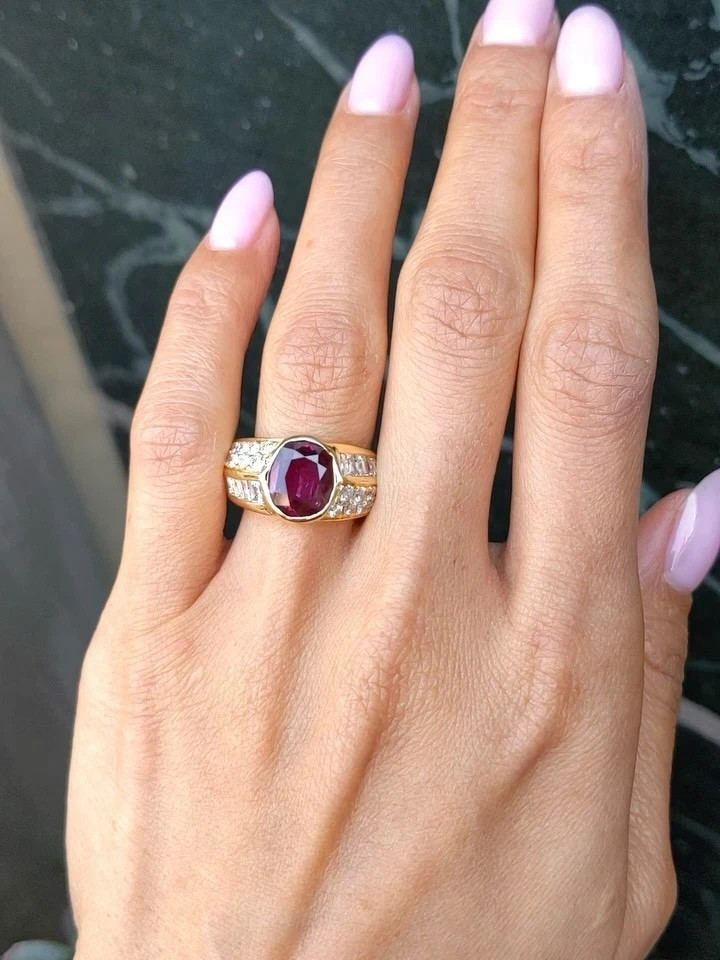 6.80 Ct Oval Cut Natural Ruby & Diamond Wedding Ring 14K Yellow Gold