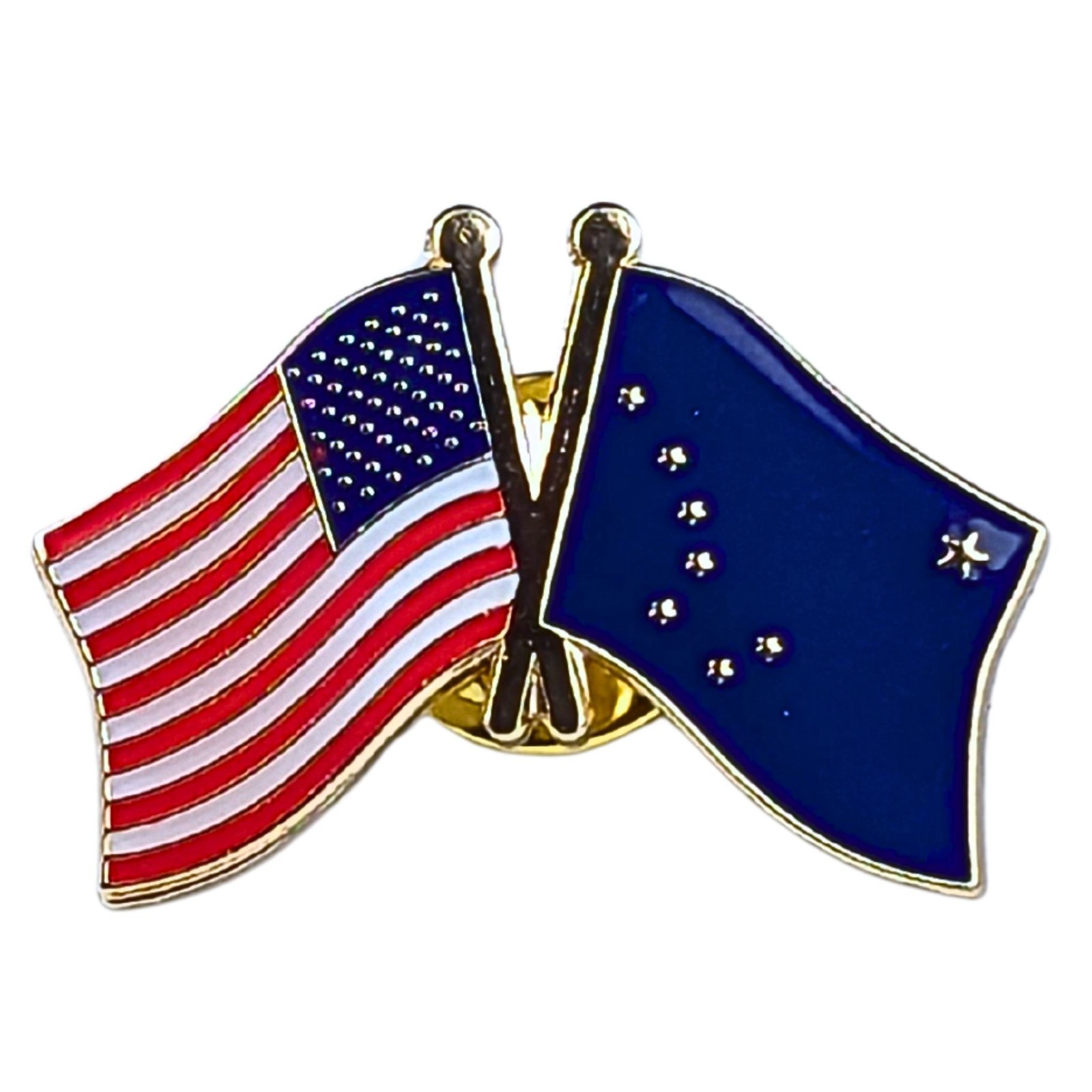 Alaska State Flag / American Flag Lapel Pin; Die-Struck Steel Alloy