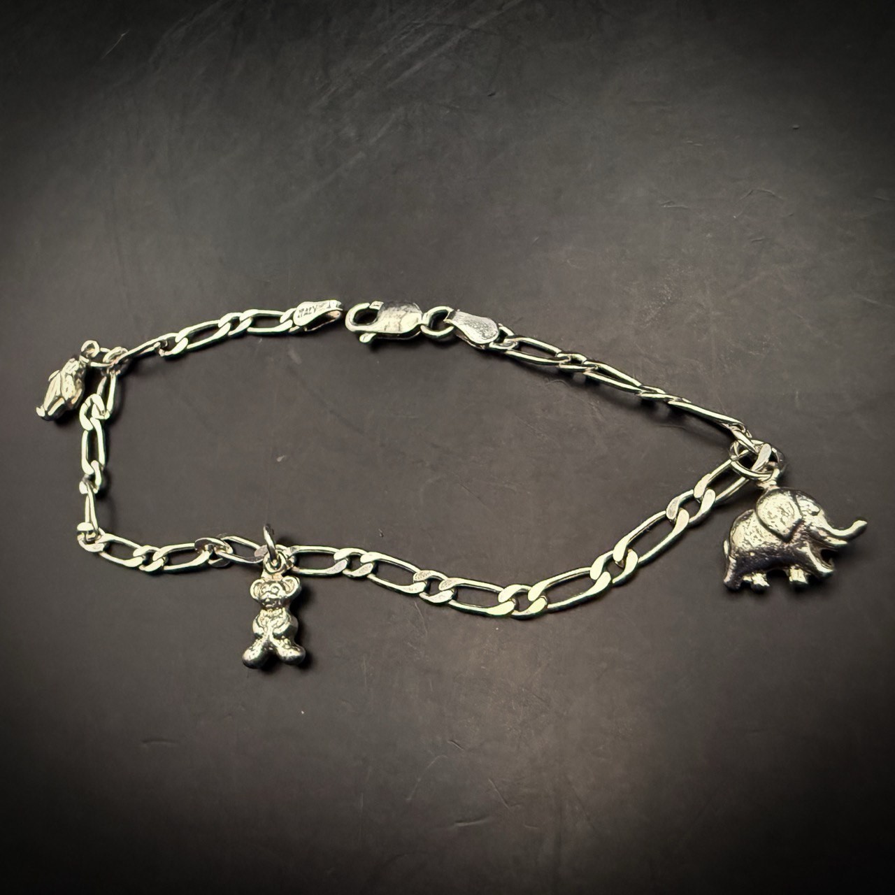 Italian Sterling Silver Charm Bracelet with Playful Animal Charms, 18cm