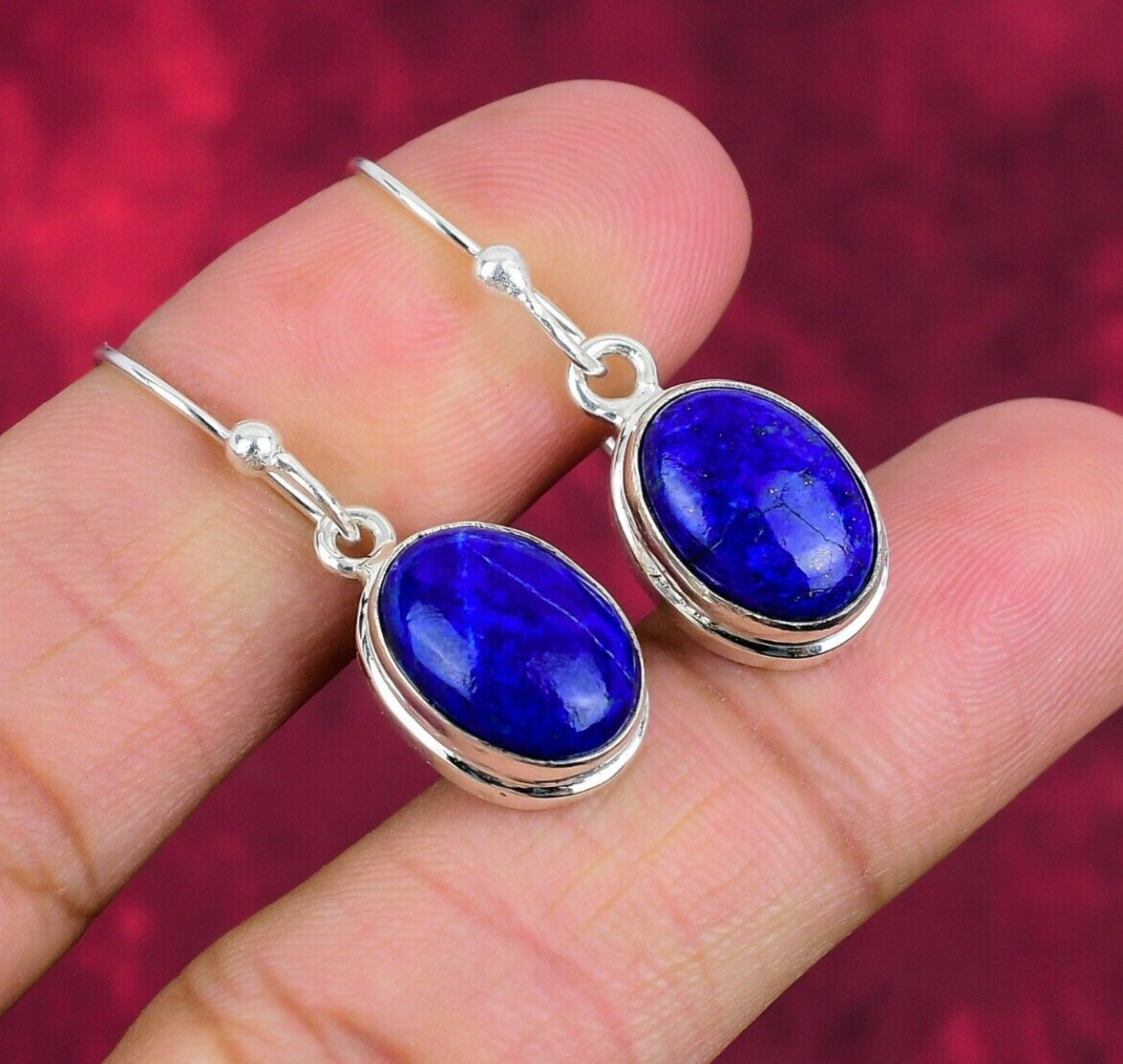 Amazing Lapis Lazuli Gemstone Handmade 925 Sterling Silver Earrings Jewelry