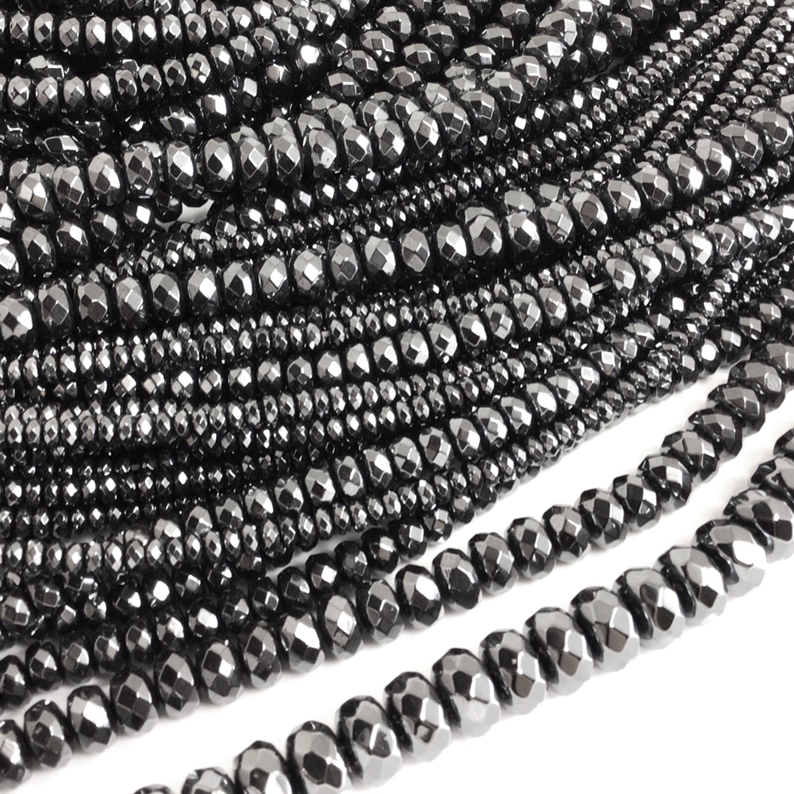 Shiny Black Hematite Faceted Rondelle Spacer Loose Beads 15″ 3mm 4mm 6mm 8mm